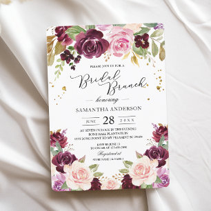 Moody & Rustic Burgundy Watercolor Flowers & Leaf Invitation