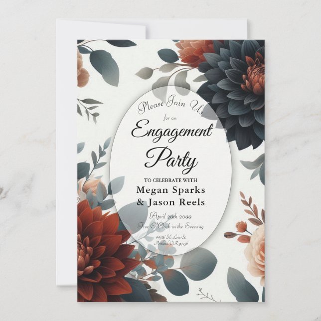 Moody Rustic Fall Florals Engagement Party Invitation (Front)