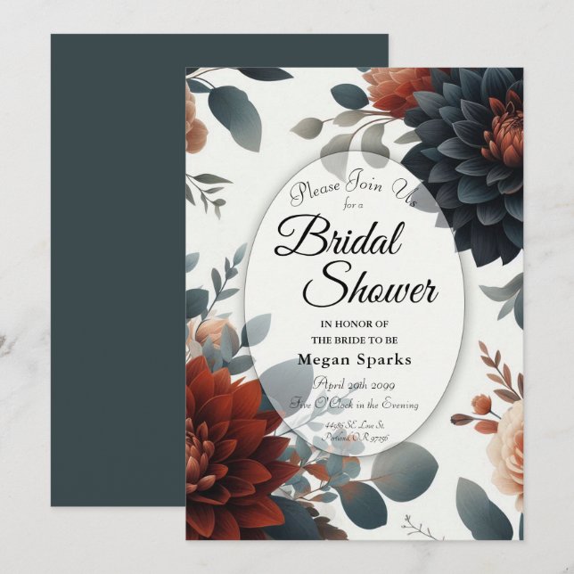 Moody Rustic Fall Florals Wedding Bridal Shower Invitation (Front/Back)