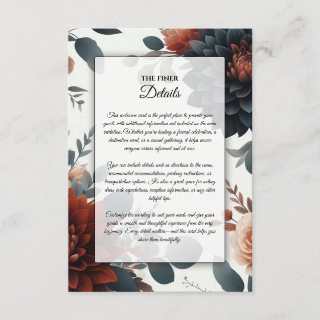 Moody Rustic Fall Florals Wedding Enclosure Card (Front)