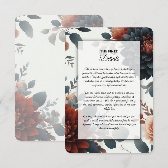 Moody Rustic Fall Florals Wedding Enclosure Card (Front/Back)