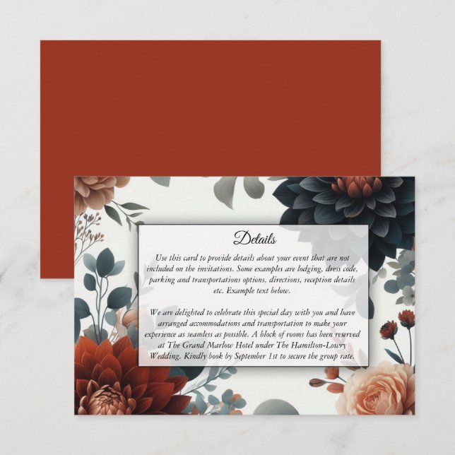Moody Rustic Fall Florals Wedding Enclosure Card (Front/Back)