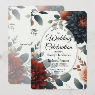 Moody Rustic Fall Florals Wedding Invitation