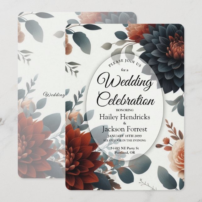 Moody Rustic Fall Florals Wedding Invitation (Front/Back)