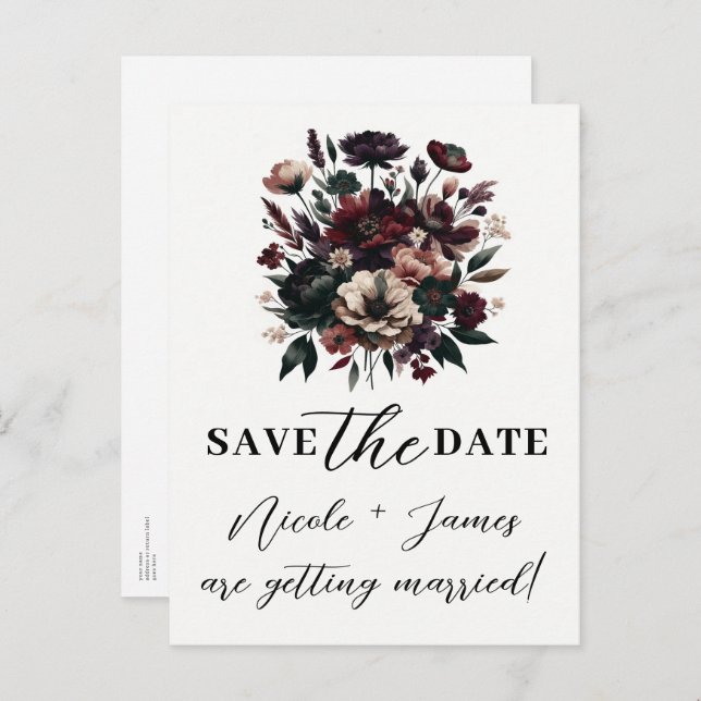 Moody Rustic Garden Florals Bohemian Save the Date Announcement Postcard (Front/Back)