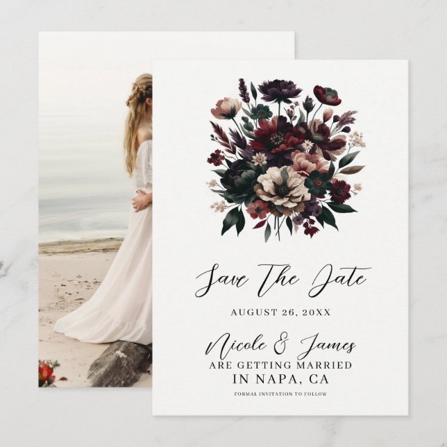 Moody Rustic Garden Florals Bohemian Save the Date Invitation (Front/Back)