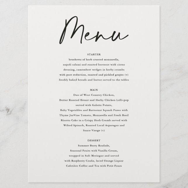 Moody rustic romantic peonies floral botanical menu (Front)