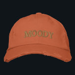 MOODY Sarcastic Sayings Funny Humor Orange Embroidered Hat<br><div class="desc">A cool embroidered typography design with the sarcastic saying "MOODY" on a Burnt Orange Color Background.</div>