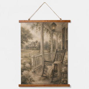 Moody Southern Porch Rocking Chair Wall Tapestry