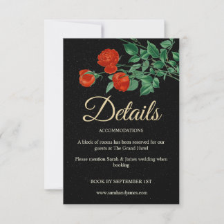Moody Starry Night Crimson Rose Wedding Details QR Card