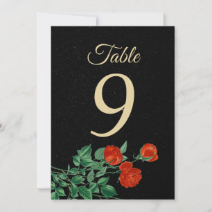 Moody Starry Night Crimson Roses Table Number card