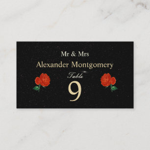 Moody Starry Night Crimson Roses Wedding Place Car Enclosure Card