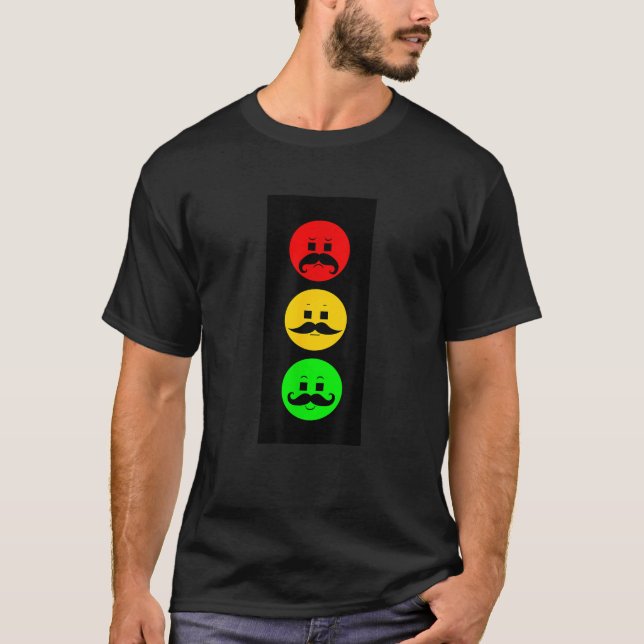 Moody Stoplight Traffic Signal Faces with Mustachi T-Shirt (Front)