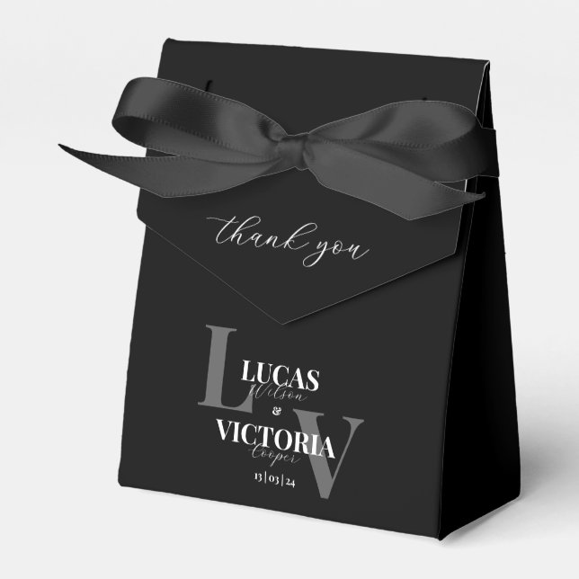 Moody Stylish Black and White Wedding  Favor Box (Front Side)