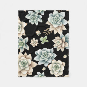 Moody Succulent Rosette Black Botanical Luxury Fleece Blanket