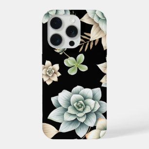 Moody Succulent Rosette Black Botanical Luxury iPhone 15 Pro Case