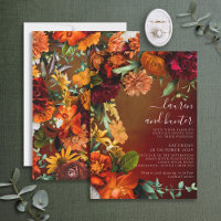 Moody Sunset Colours Floral Script Wedding Invitat