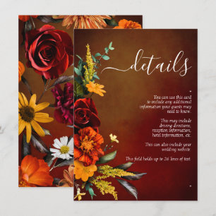Moody Sunset Colours Script Floral Wedding Details Enclosure Card