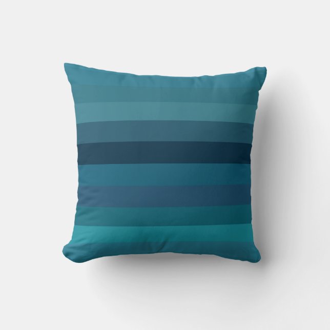 Moody Teal & Navy Stripes Throw Pillow (Front)