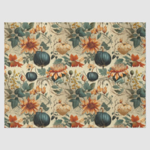 Moody Teal Pumpkin Autumn Floral Vintage Tissue Paper