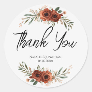 Moody Terracotta Floral Boho Wedding  Classic Round Sticker