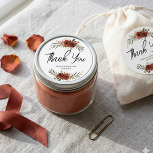 Moody Terracotta Floral Boho Wedding Classic Round Sticker