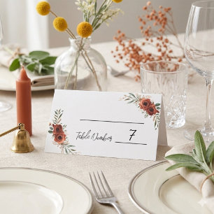 Moody Terracotta Floral Boho Wedding Place Cards
