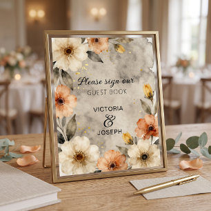 Moody Terracotta Floral Wedding Guest Book Sign