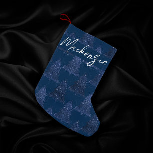 Moody Tree Pattern   Classy Dark Navy Blue Custom Small Christmas Stocking