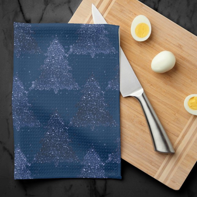 Moody Tree Pattern | Classy Navy Blue Christmas Kitchen Towel (Creator Uploaded)