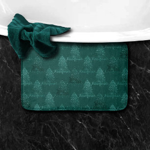 Moody Tree Pattern Dark Midnight Teal Christmas Bath Mat