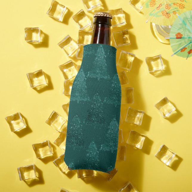 Moody Tree Pattern | Dark Midnight Teal Christmas Bottle Cooler (In Situ Summer)
