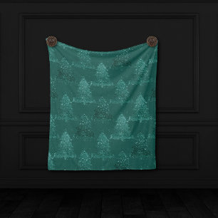 Moody Tree Pattern   Dark Midnight Teal Christmas Fleece Blanket