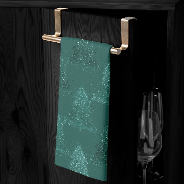 Moody Tree Pattern | Dark Midnight Teal Christmas Kitchen Towel (Creator Uploaded)