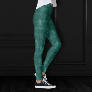 Moody Tree Pattern Dark Midnight Teal Christmas Leggings