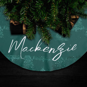 Moody Tree Pattern   Dark Midnight Teal Custom Brushed Polyester Tree Skirt