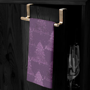 Moody Tree Pattern   Deep Plum Purple Christmas Kitchen Towel