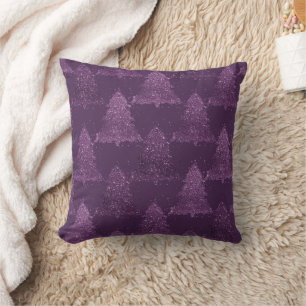 Moody Tree Pattern   Deep Plum Purple Christmas Throw Pillow