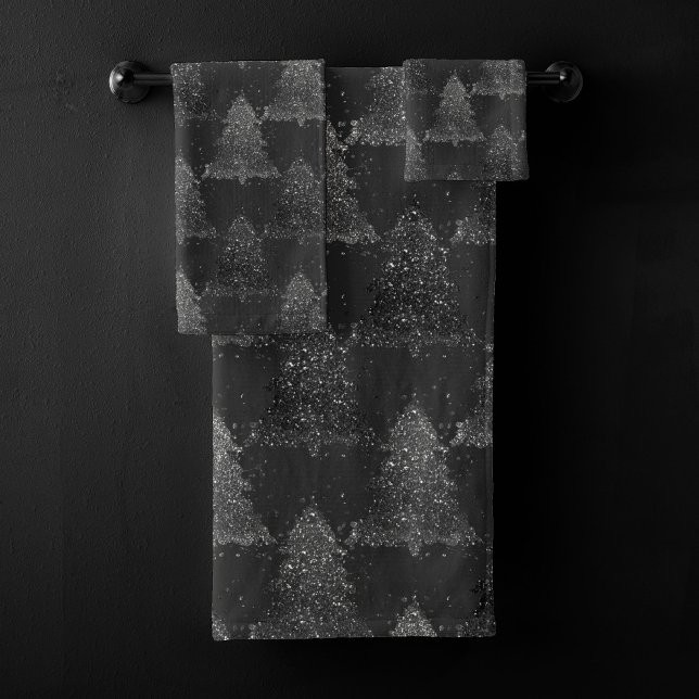 Moody Tree Pattern | Onyx Silvery Black Christmas Bath Towel Set (Creator Uploaded)