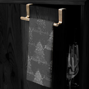 Moody Tree Pattern   Onyx Silvery Black Christmas Kitchen Towel