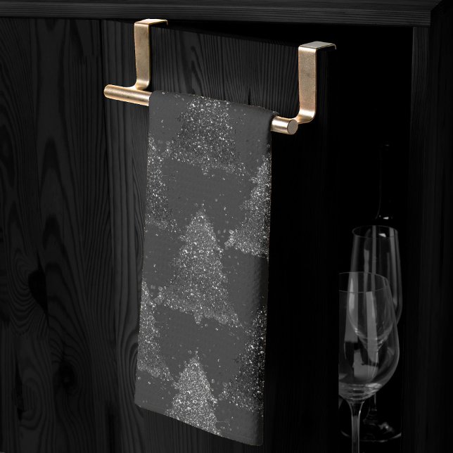 Moody Tree Pattern | Onyx Silvery Black Christmas Kitchen Towel (Creator Uploaded)