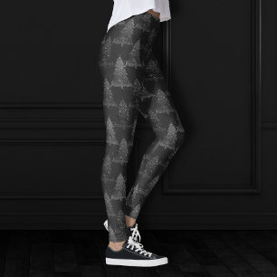Moody Tree Pattern   Onyx Silvery Black Christmas Leggings