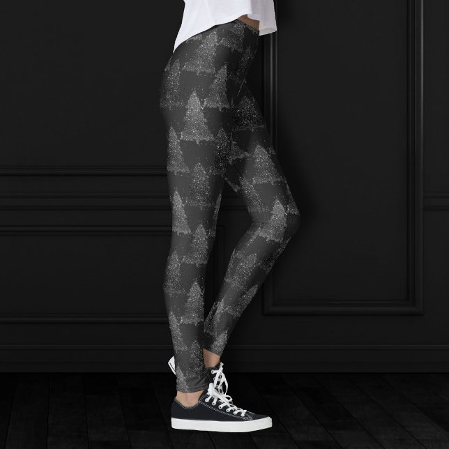 Moody Tree Pattern | Onyx Silvery Black Christmas Leggings (Creator Uploaded)
