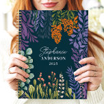 Moody Tropical Botanical Floral Custom Name Planner<br><div class="desc">This beautiful design features a lush botanical arrangement of vibrant foliage and florals in shades of purple, orange, green, and cream, set against a rich teal background. The personalized name and year add a refined touch, making it perfect for students, professionals, or nature enthusiasts. Ideal for organizing daily tasks, journalling,...</div>