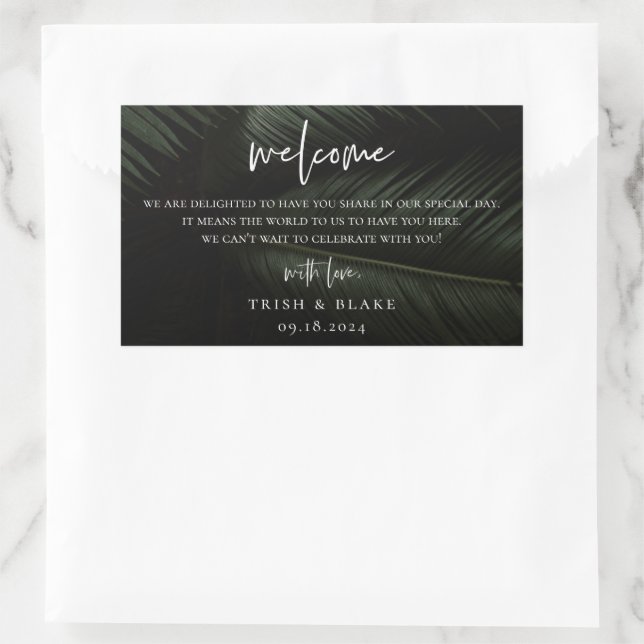 Moody Tropics Wedding Guest Welcome Bag Sticker (Bag)