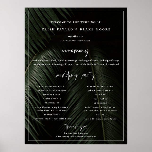 Moody Tropics Wedding Program Poster (Front)