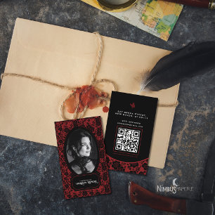 Moody Victorian Gothic Red & Black Lace Photo Business Card