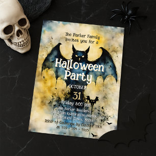 Moody Vintage Bat Gothic Halloween Party Invitation