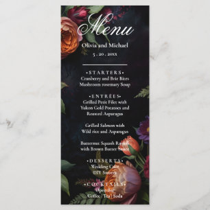 Moody vintage Elegant floral wedding menu