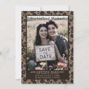 Moody Vintage Floral Wedding Save the Date Black